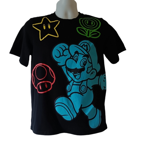 Super Mario boy's black short-sleeve graphic t-shirt size 18 - Picture 1 of 8